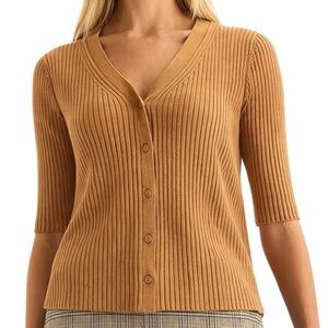 Worthington Camel Ribbed Knit Button Front Cardigan Sweater Size XL